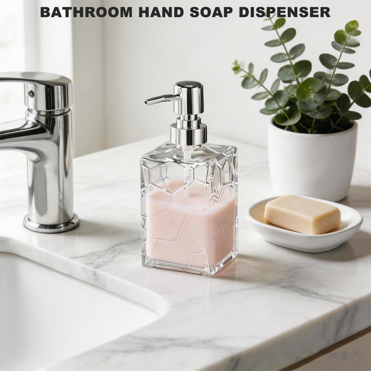 GKSCXEXE 400ml Square Soap Dispenser Bathroom, Glass Hand Wash Dispenser