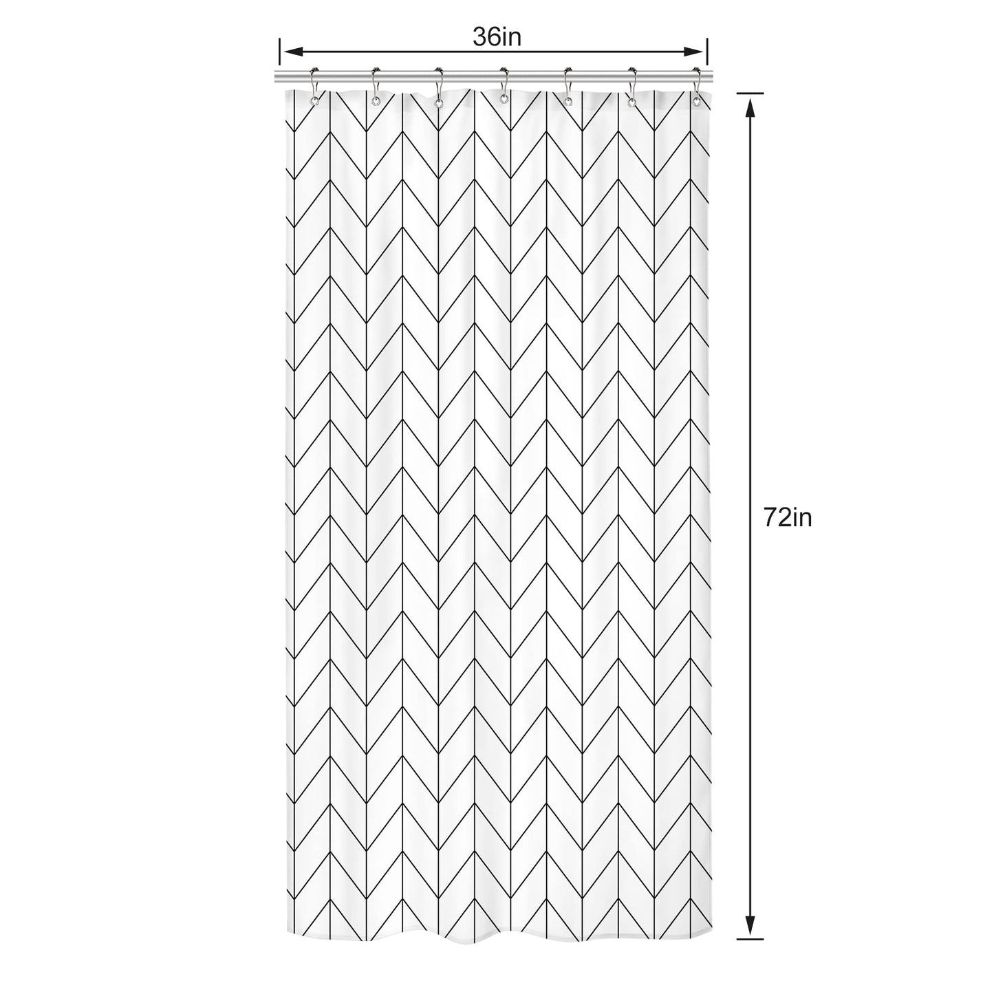 Riyidecor Small Stall 36Wx72H Inch Shower Curtain,Narrow RV Walkin Black White Herringbone Modern Bathroom Curtains,Half Stand Up Zig Zag Chevron