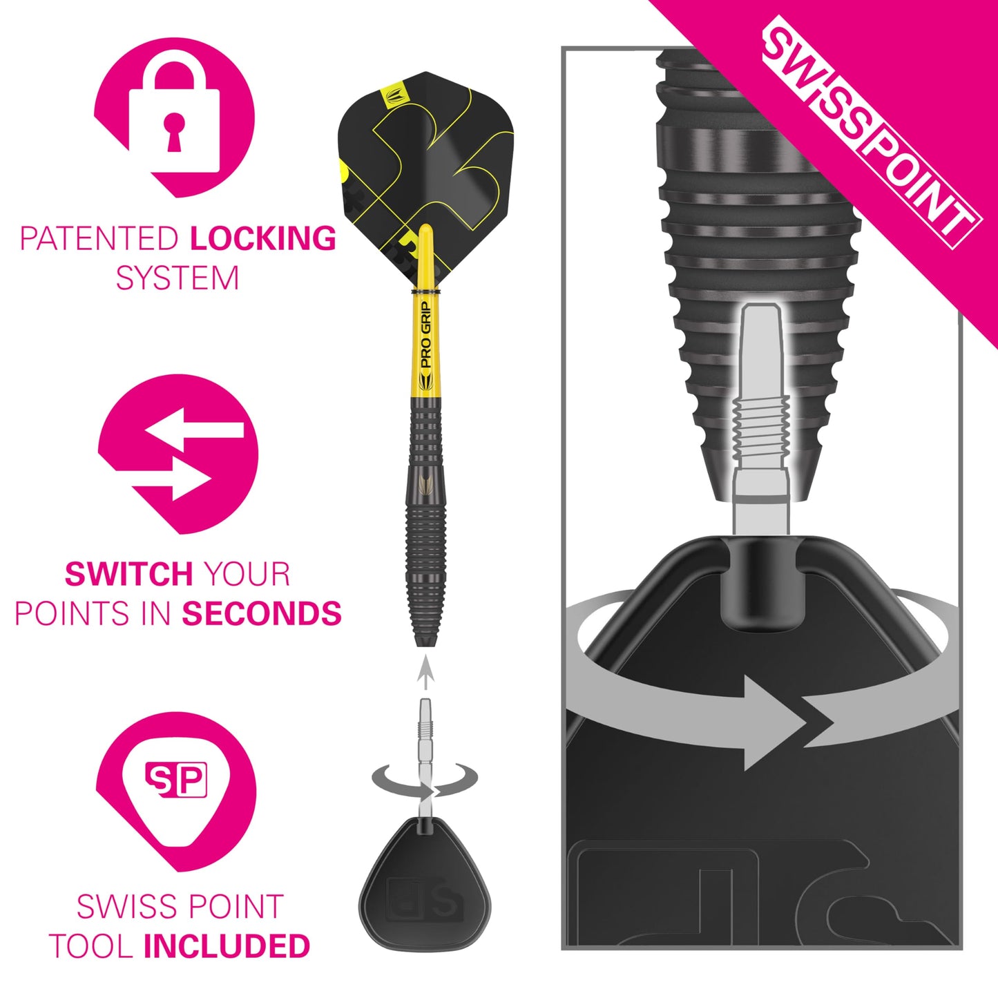 Target Darts Bolide Void 90% Tungsten Dart Set, Steel Tip Swiss Point Darts | Barrel 05, 26G | Professional Darts Sets, Black Darts, Swiss Point Tool