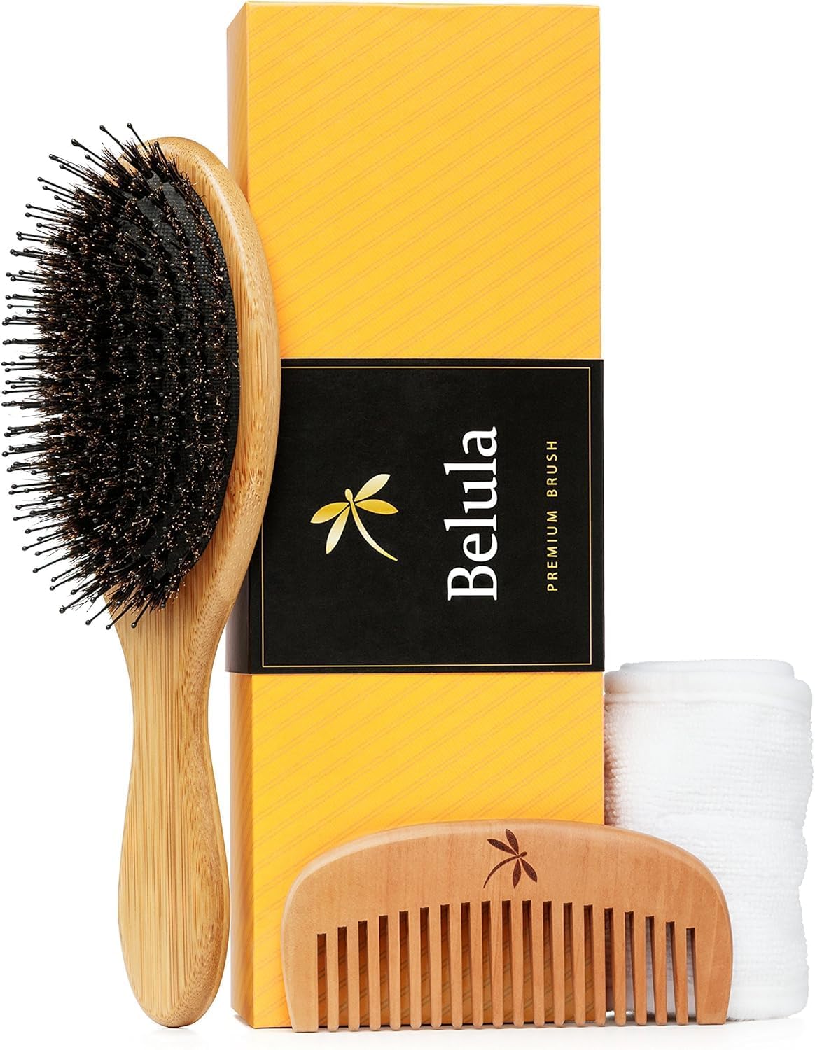 Premium Boar Bristle Hair Brush for Thick Hair Set. Hairbrush for Women With Thick, Long or Curly Hair. Restores Hair's Shine and Health. Comb, Travel