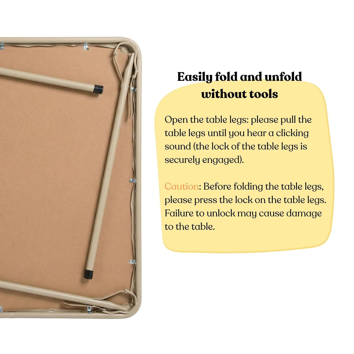 FurnitureR Folding Square Dining Table,Card Game Play Desk Portable for 4 People,Adults,Teens,Boys,Girls,Indoor,Outdoor,86x86x71cm,Camel