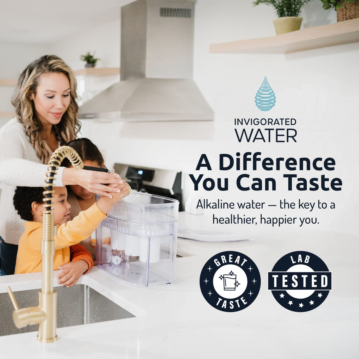 pH Recharge 3F Alkaline Countertop Water Filter Dispenser - 3.3 Gallons Water Jug Dispenser - Removes Fluoride Chlorine & Impurities - Improves Water