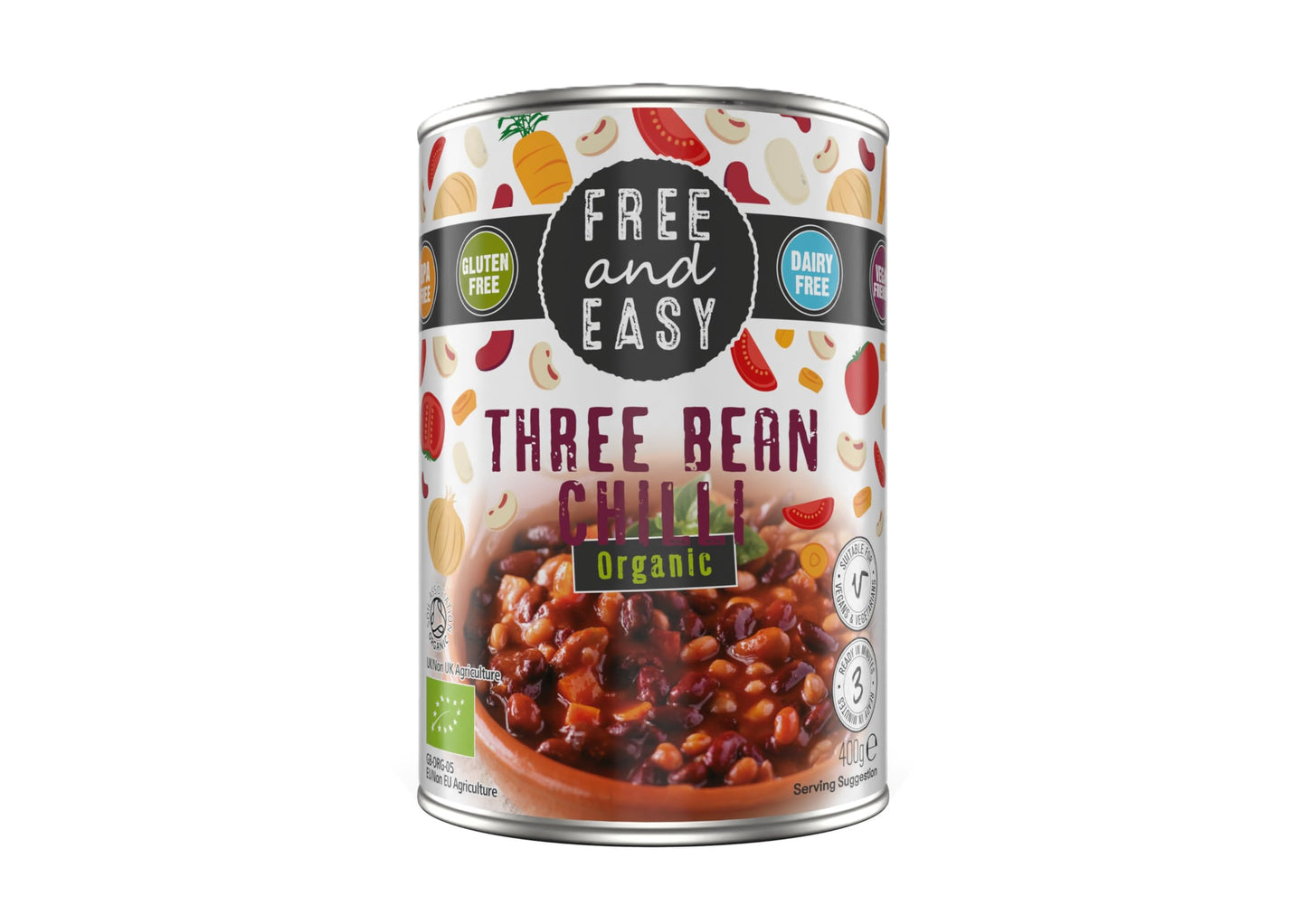 Free and Easy Organic Three Bean Chilli 400 g (Pack of 6)