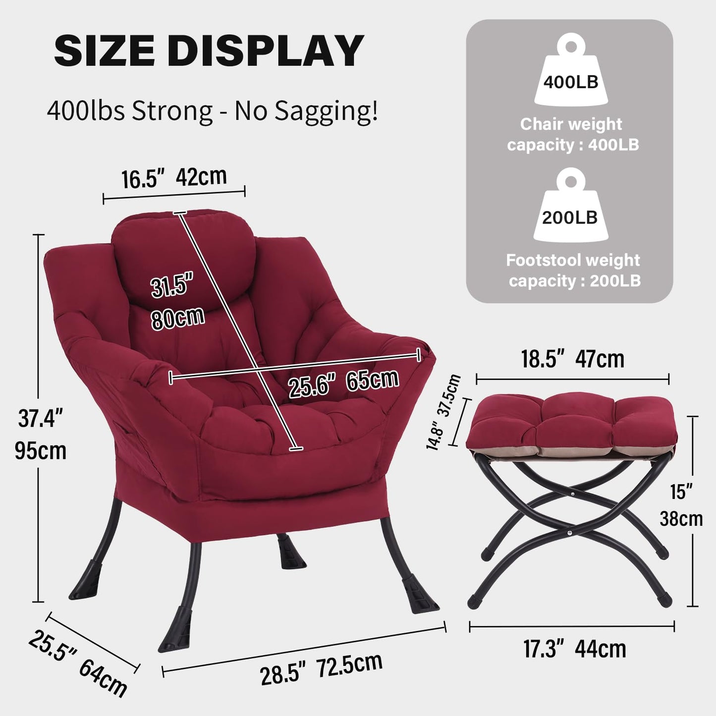 YOTATING Modern Lazy Chair with Ottoman, Accent Contemporary Lounge Leisure Upholstered Sofa Set with Armrests and a Side Pocket