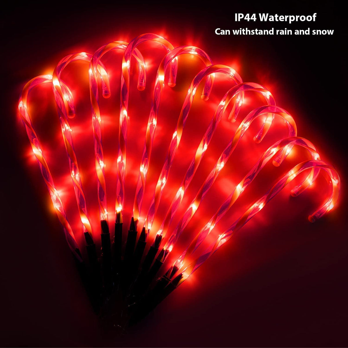 Christmas Lights Outdoor - 10 Sets 21in Candy Cane 60 Red LEDs with Memory Function 8 Modes End-to-End Plug in Waterproof Extendable Lighted Xmas Path