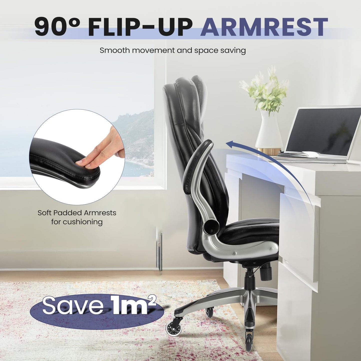 COLAMY High Back Office Chair-Executive Computer Office Chair with Flip-up Arms Adjustable Height SwivelChair