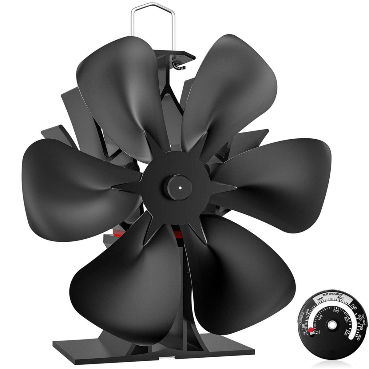 Signstek Heat Powered Wood Stove Fan 6 Blades with Thermometer ? Silent Log Burner Fan for Wood/Log Burners/Fireplace