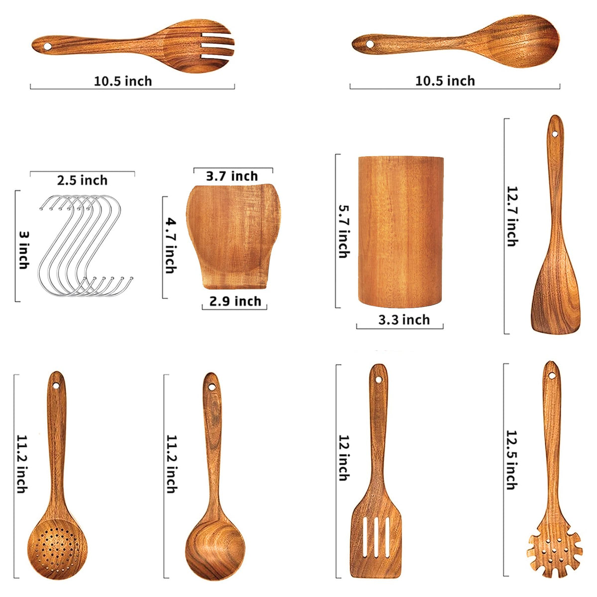 Wooden Spoons for Cooking, 9Pcs Wooden Utensils for Cooking,Wooden Cooking Utensils with Comfort Grip,Teak Wooden Kitchen Utensil Set with Utensils
