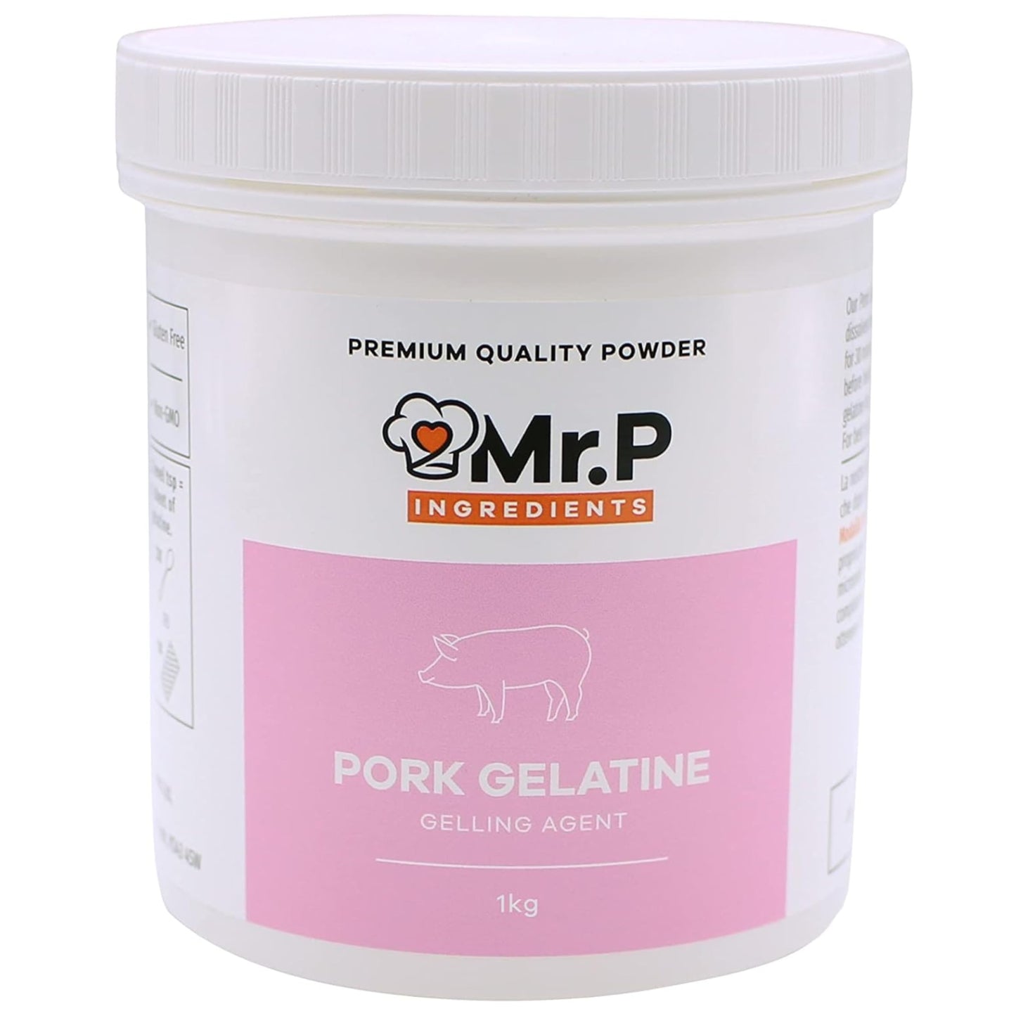 Mr.P Ingredients Pork Gelatine 1Kg 250 Bloom Powder Stabiliser Gelling Aerating Agent Instant Gluten Free Non-GMO (Recyclable Pot)