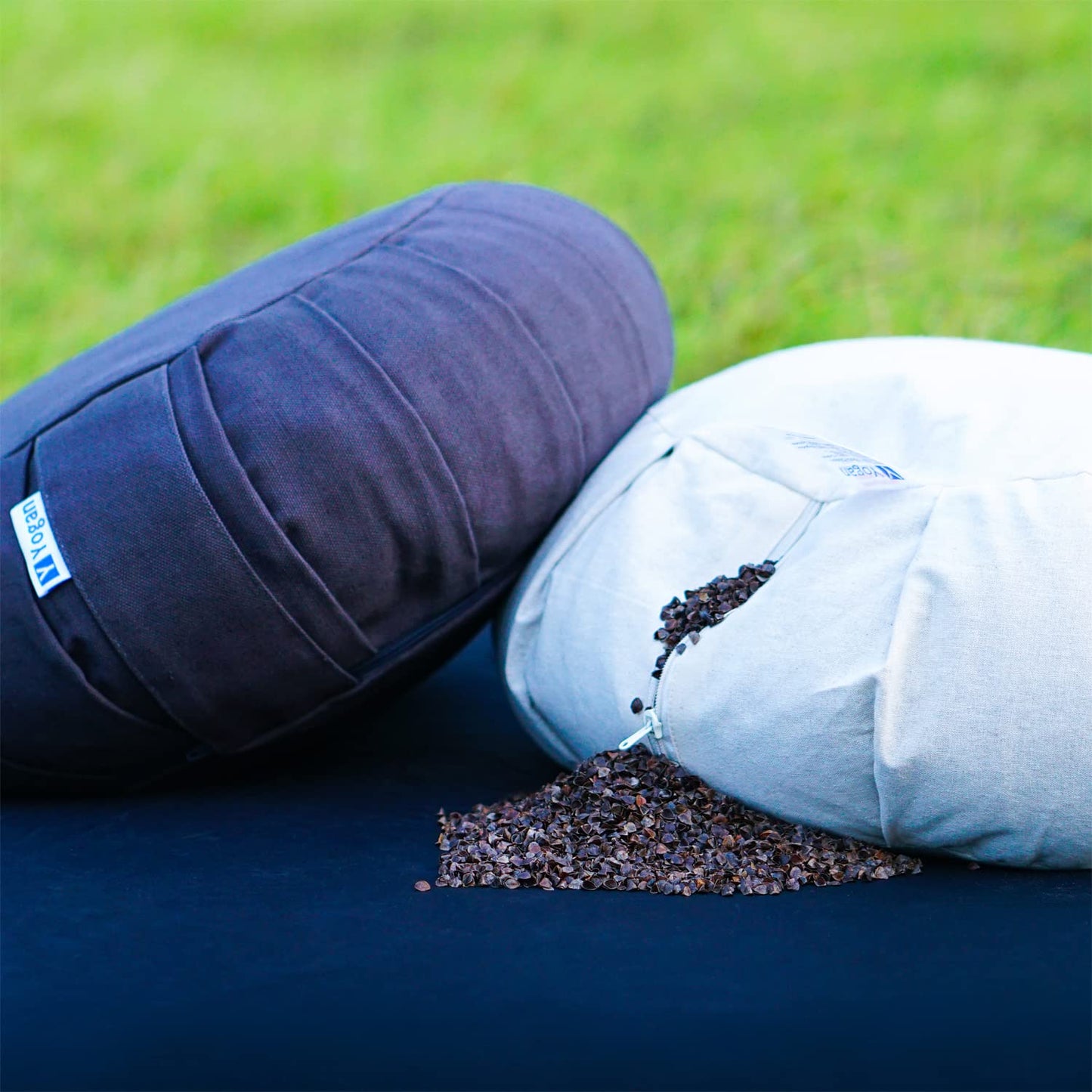 Yogan Yoga Cushion/Meditation Cushion | Natural Buckwheat Hulls Filling | Outer Cover (Could be Removed and Washed) - Made of 100% Organic Cotton (Jet