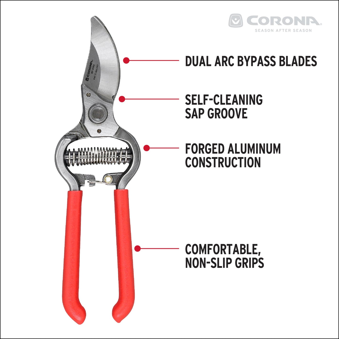 Corona BP 3180D ClassicCUT Forged Bypass Pruner, 1-Inch Cut, Red, 2.54 cm