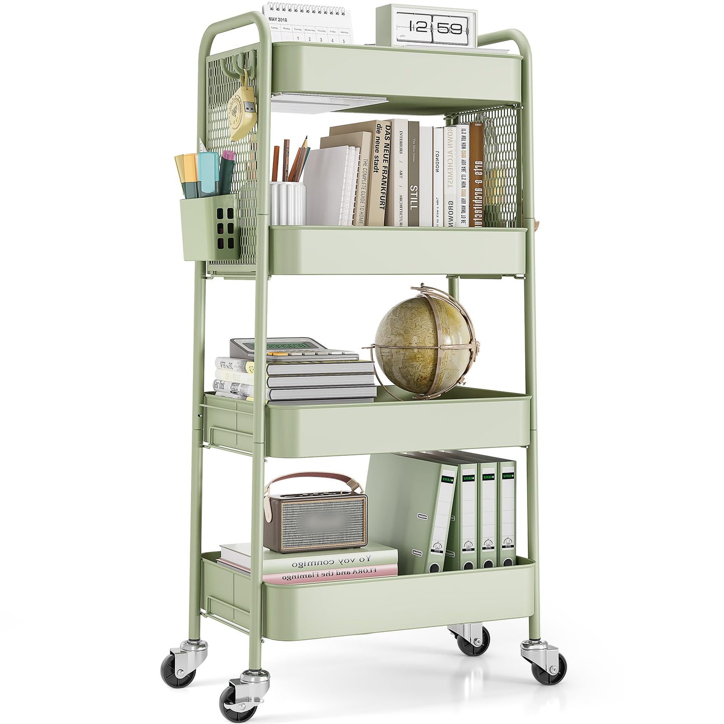Urackify 4 Tier Storage Trolley on Wheels, Green