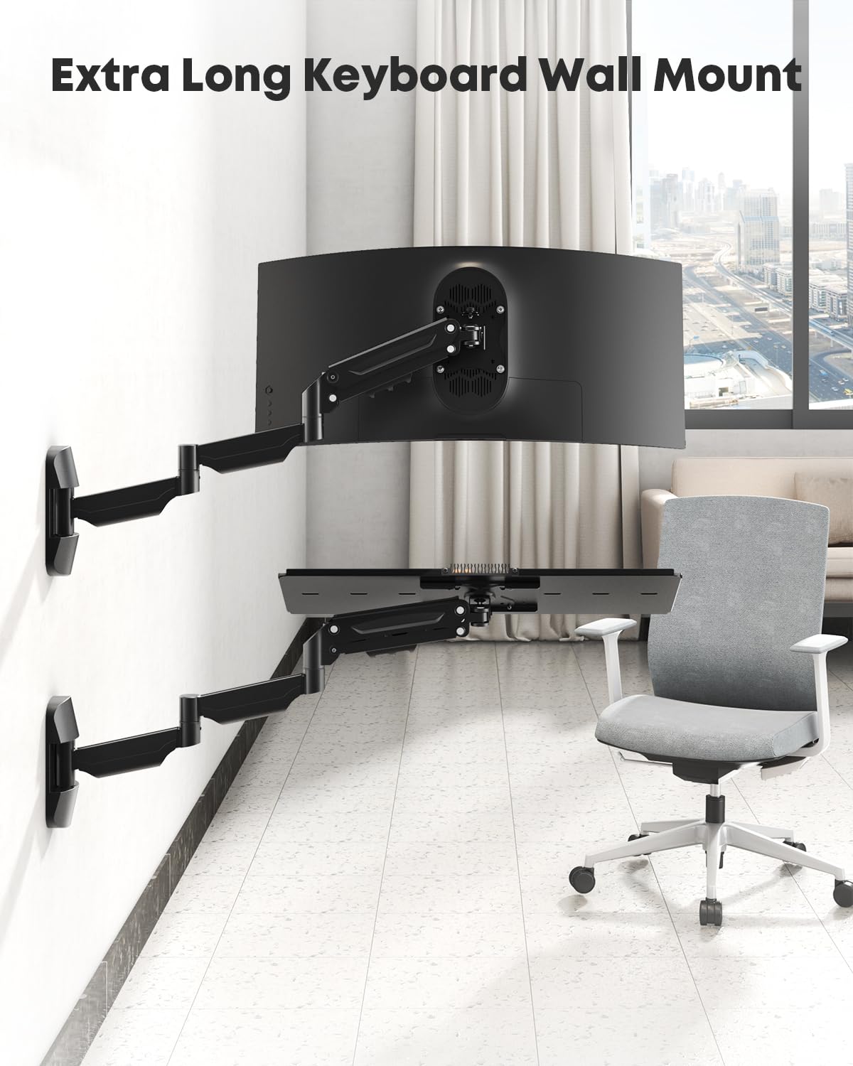 Extra Long Keyboard Wall Mount, 66cm Tray with Mouse Platform