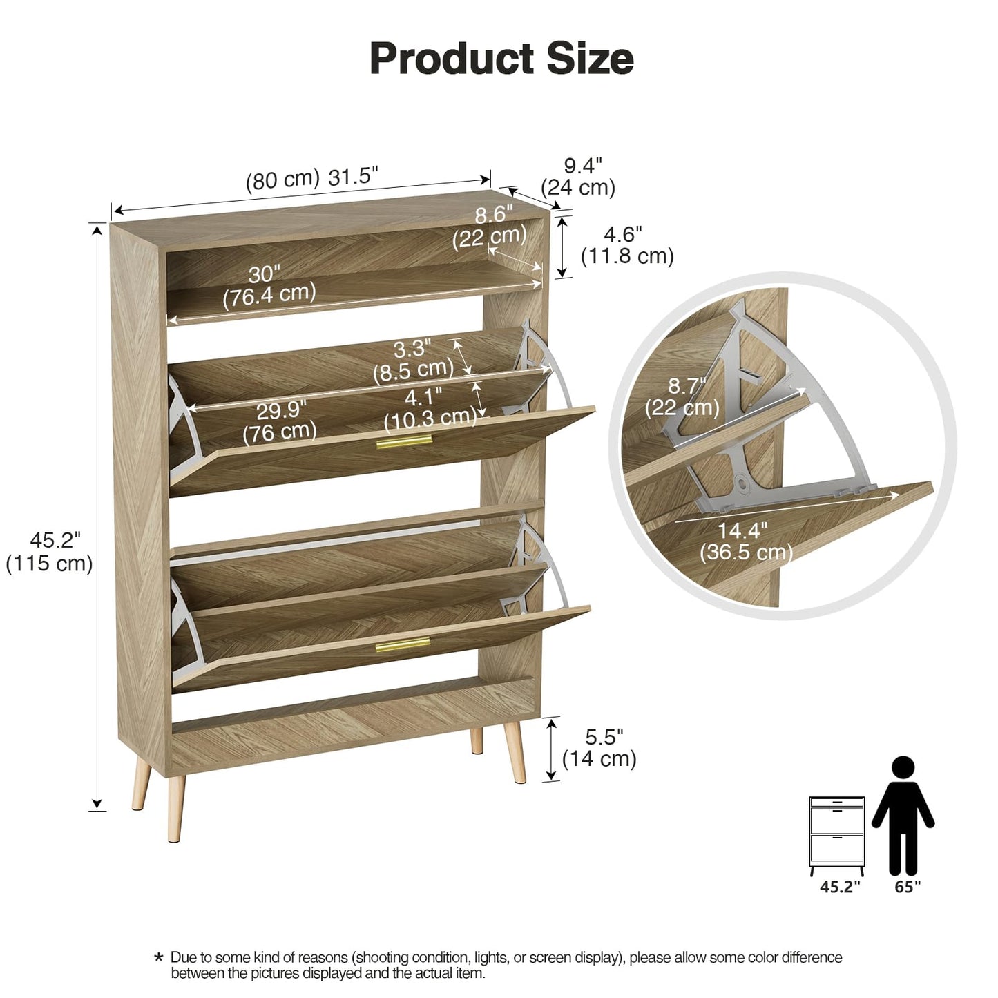 Skokliz Shoe Storage Cabinet, Narrow Shoes Cupboard with 2 Flip Drawers and Open Compartment