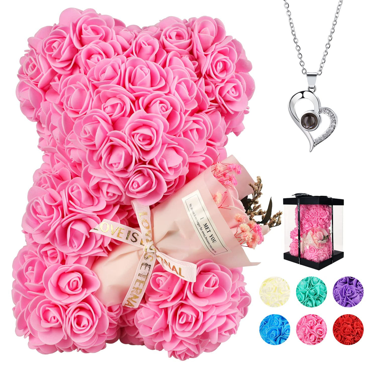POHOMEGK Valentines Gifts for Her, rose bear Gifts for Women, Valentines Day Gifts Rose Bear, Rose Teddy Bear, Valentines Gifts for Kids, Birthday, I