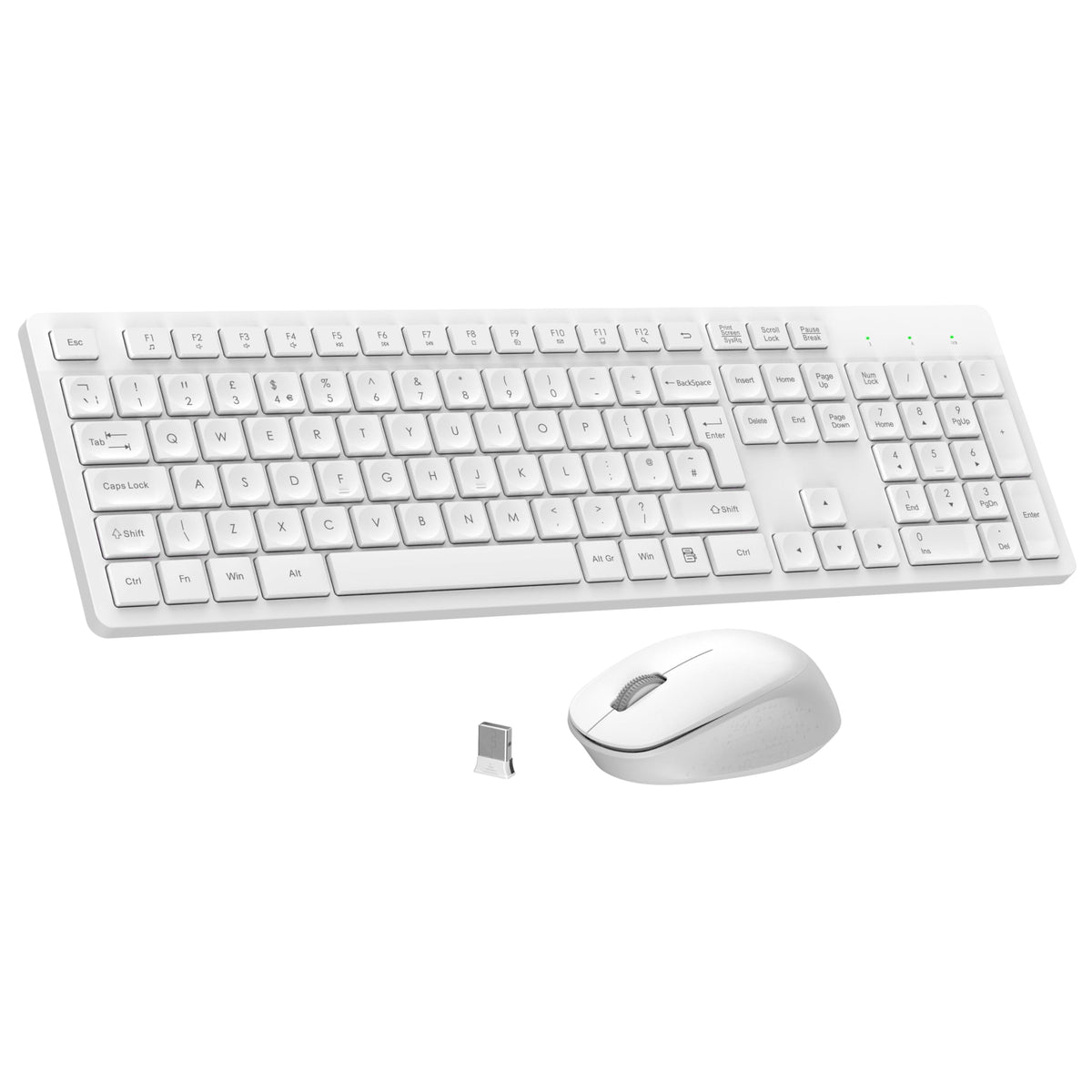 LeadsaiL Wireless Keyboard and Mouse Set, 2.4GHz USB Computer Keyboards and Mouse Combo, Soft Touch, Full Size UK QWERTY Layout with 12 Multimedia