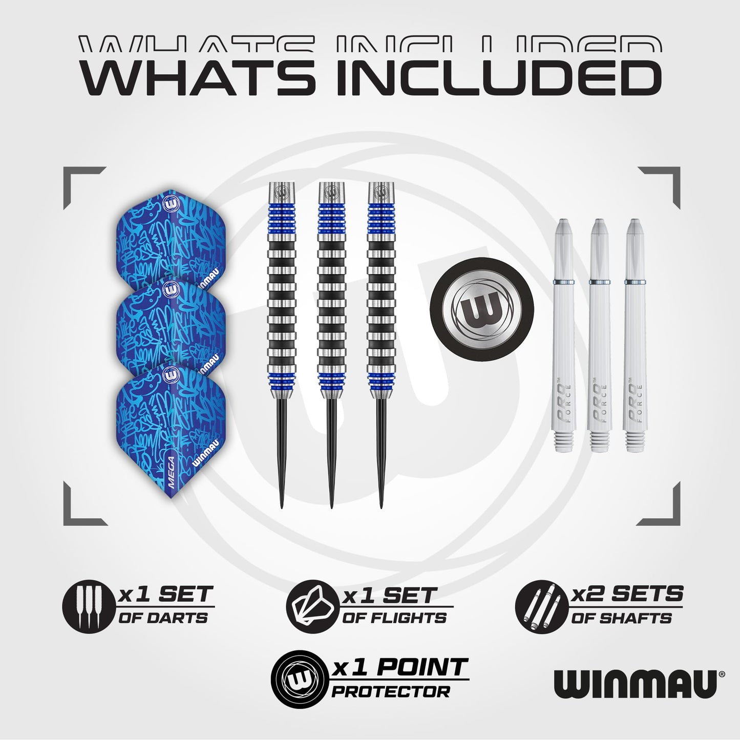 WINMAU Advance 500 Series Tungsten Blue 26 Gram Steeltip Darts Set with Flights and Shafts (Stems)