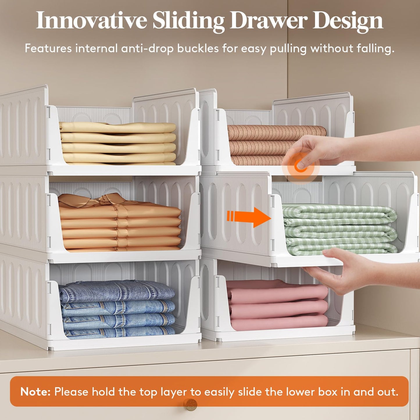 Lifewit 5 Pack Wardrobe Storage Organiser, Stackable Closet Organizer, Hat Boxes, Plastic Clothes Basket, Cupboard Shelves for RV, Bathroom, Kitchen