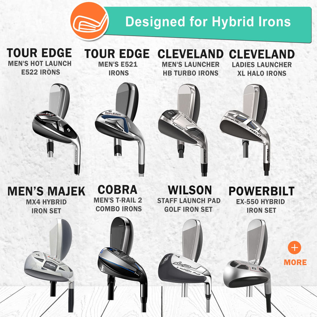 Big Teeth Golf Hybrid Iron Head Covers Right&left handed clubs Headcovers 9Pcs (4-9,P,A,S) Long Neck fit for Cleveland Launcher Set,Cobra
