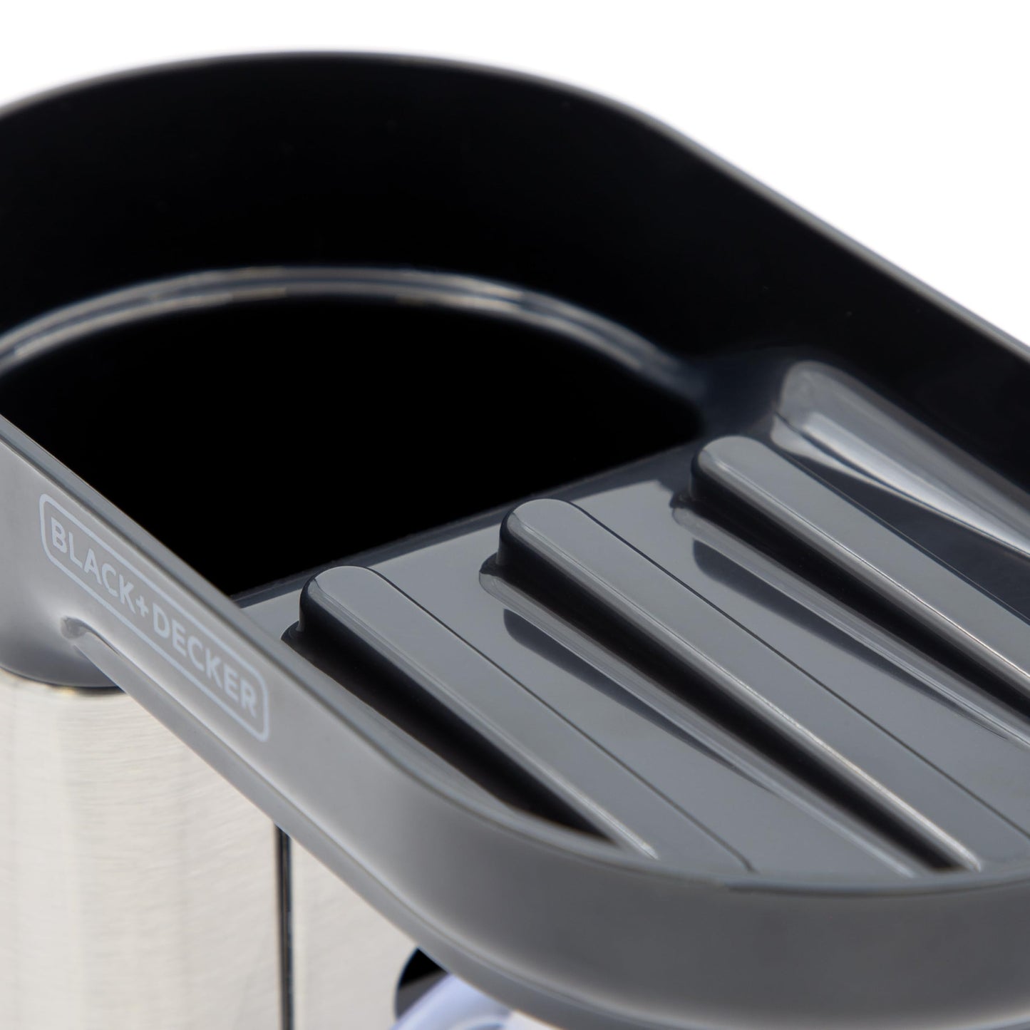 BLACK+DECKER BXSO63889GB Sink Caddy, In-Sink Design with 2 Suction Cups, Secure Ledge Tray with Storage Compartment, Stainless Steel Finish