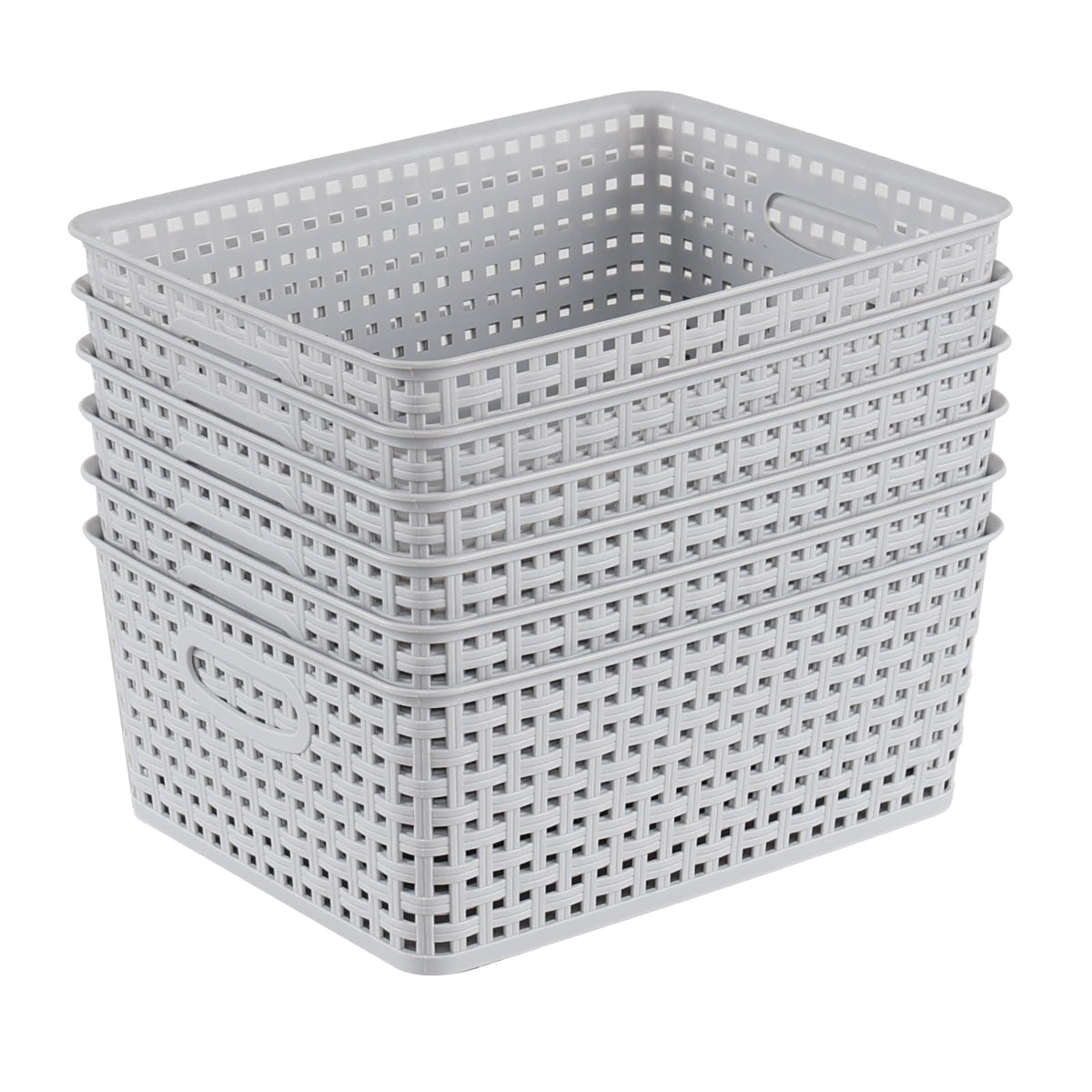 Farmoon 6 Pack Plastic Woven Storage Baskets, Cupboard Storage Basket, Grey