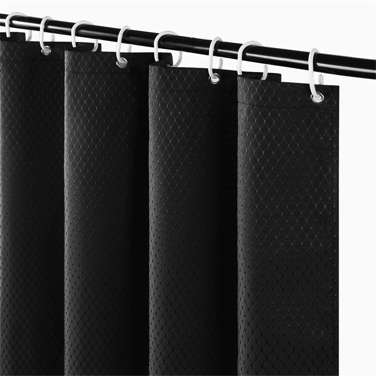 Furlinic Wetroom Shower Curtain Polyester Fabric Waterproof Mouldproof Weighted Bath Curtains 180 x 180cm for Bathroom Black 71x71 Inch With 12 Hooks.