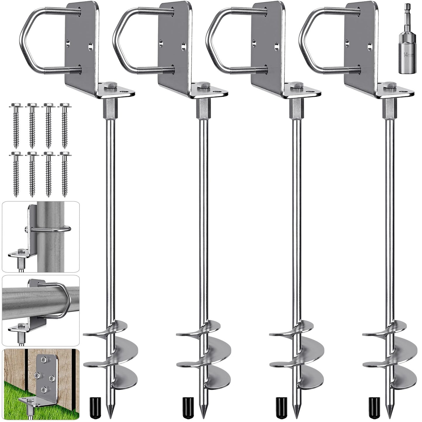 Insaga Multi-Purpose Ground Anchors Screw in, Wider Spiral Earth Anchors, Fully Welded Mobile Home Anchors for Trampolines, Swing Sets, Carports and