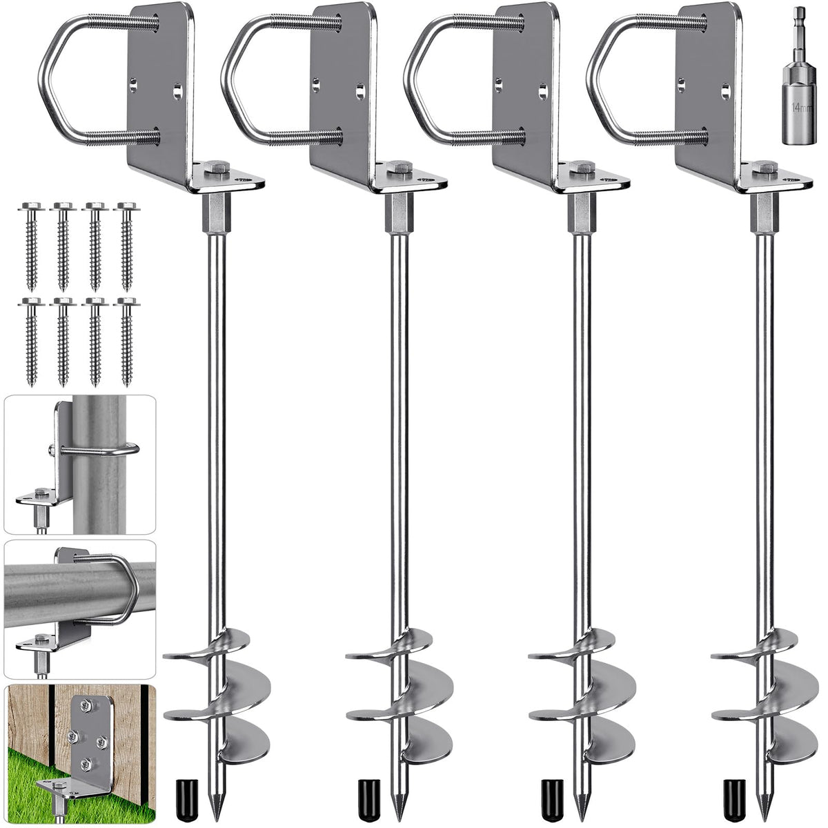 Insaga Multi-Purpose Ground Anchors Screw in, 76mm Wider Spiral Earth Anchors, Fully Welded Mobile Home Anchors for Trampolines, Swing Sets, Carports
