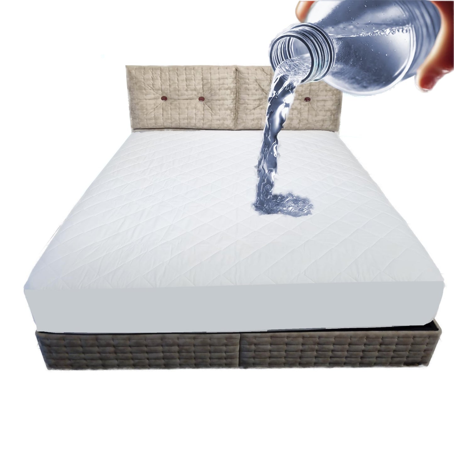Cotton Mattress Protector, Waterproof, Quilted with Anti-Allergic, Anti Dust Mite, Soft and Quiet, Breathable (White, 180 x 200 cm)