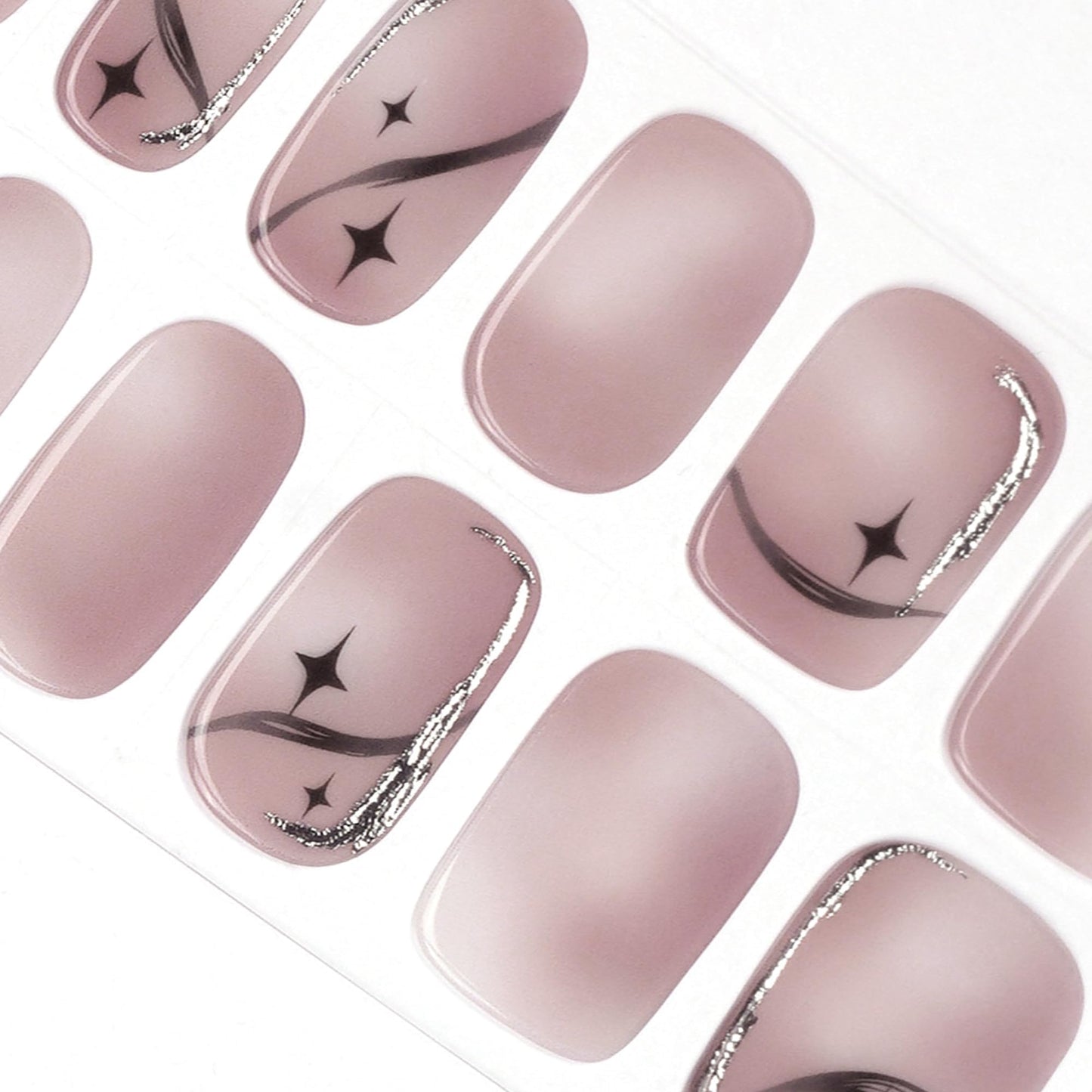 DANNI & TONI Semi Cured Nail Strips,Star Soft Self-Adhesive Gel Nail Stickers,Silver Stamping Salon-Quality Gel Nail Polish Strips Manicure Stickers