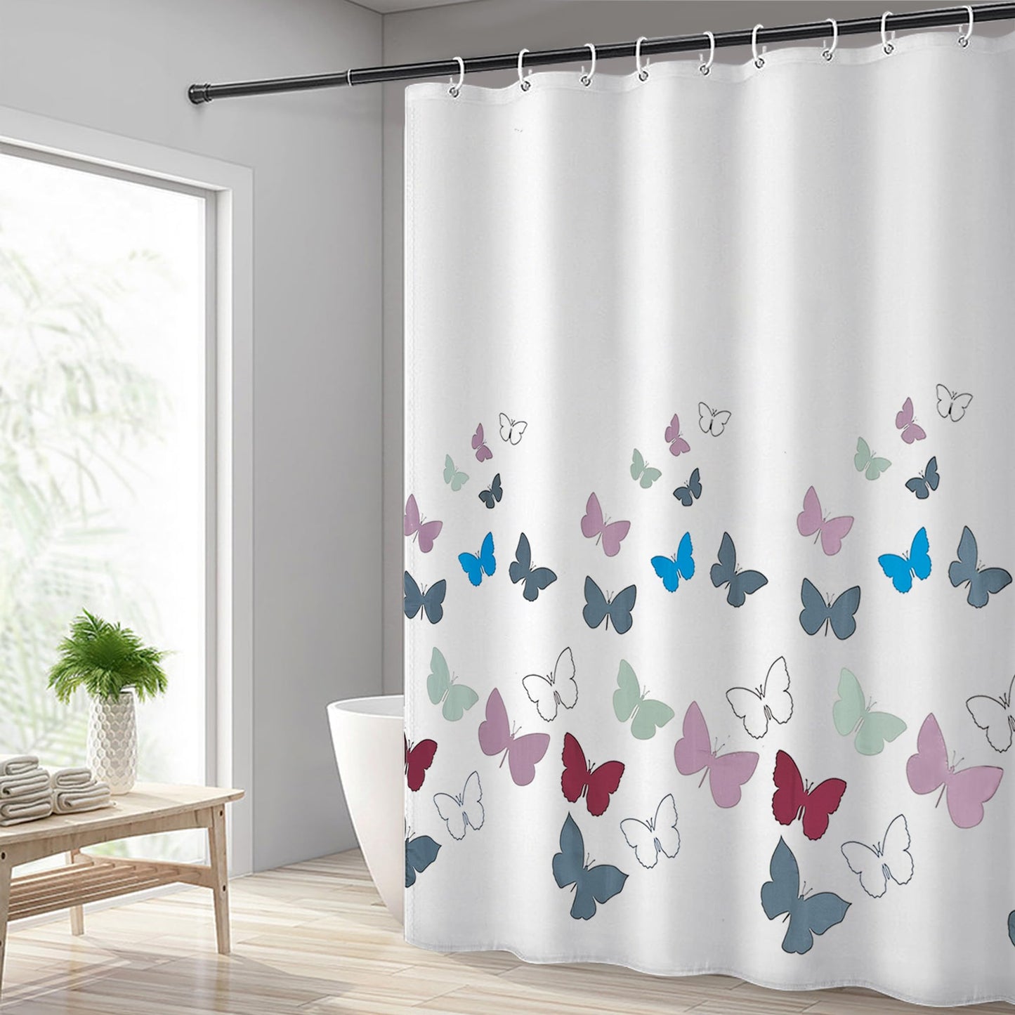 AWIYTE Shower Curtain 240 x 200 cm (94 x 79 Inch), Waterproof Polyester Textile Fabric Machine Washable with 12 Plastic Hooks & Weighted for Bathroom