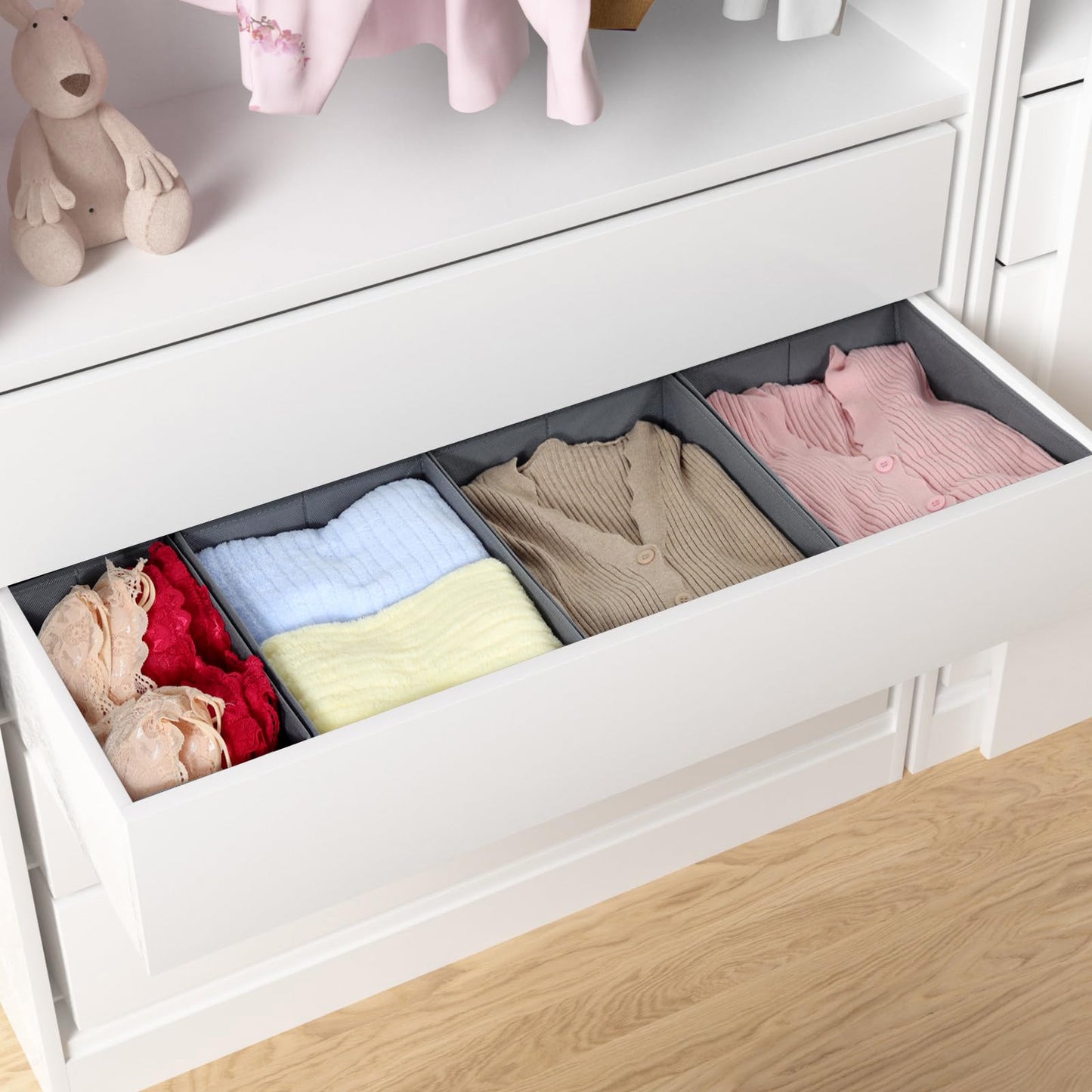 ORLISA Drawer Organiser Clothes Compatible with PAX Wardrobe 100 x 35 cm Sturdy Base, Foldable, & Robust, Set of 4, Grey
