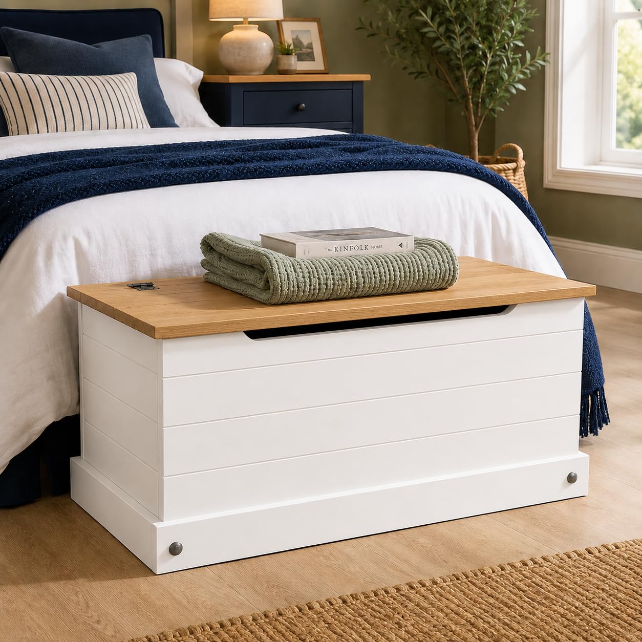 Mews Corona Storage Chest White Bedding Box Storage Ottoman Toy Chest Hinged Lid Mexican Pine Solid Wood
