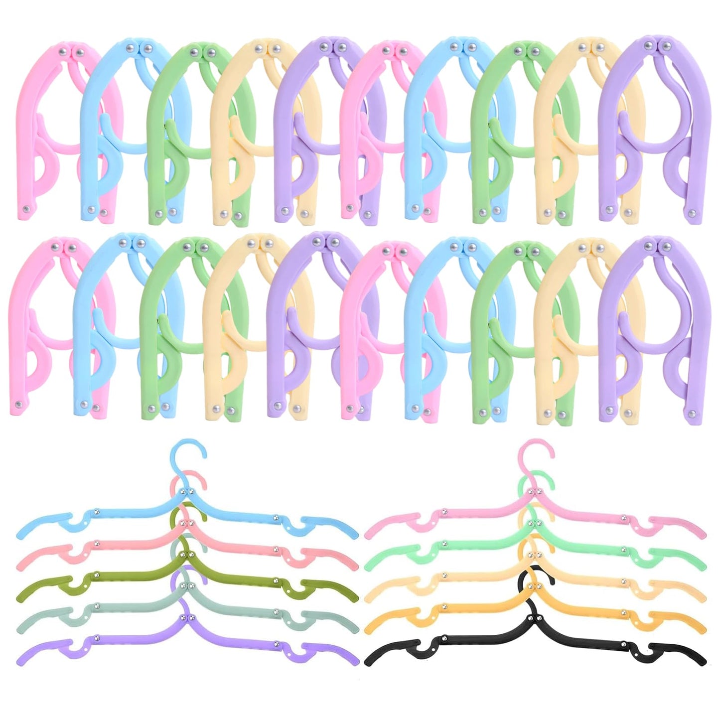Portable Folding Coat Hangers, 20-Piece Travel Set - Plastic, Space-Saving, Foldable - Camping, Home, Outdoor (5 Colors)