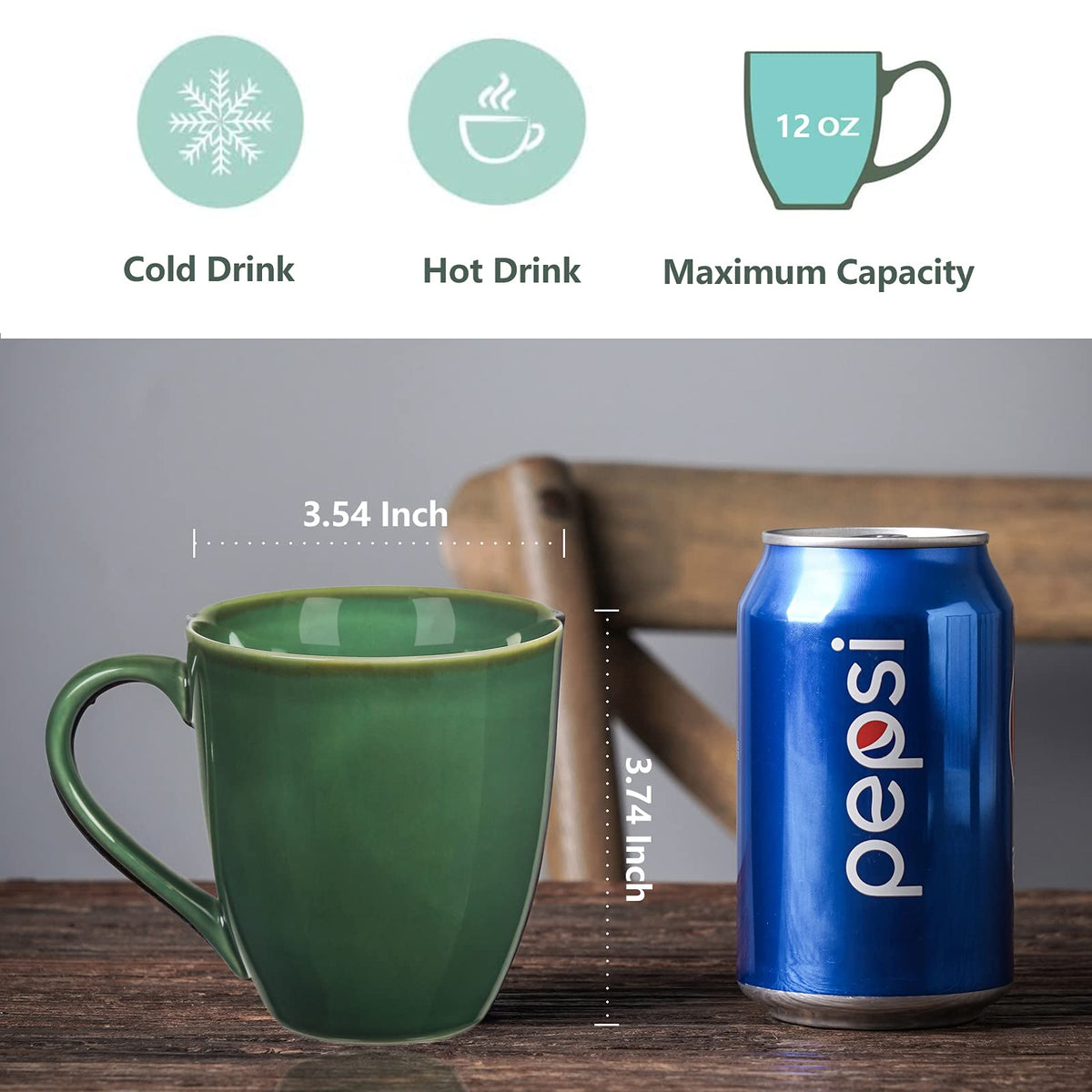vicrays Porcelain Tea Mug Set of 4, 350 ml, Stoneware Coffee Mug for Men, Women, Unique Glazed Mugs with Handle for Coffee, Tea, Milk, Cocoa,