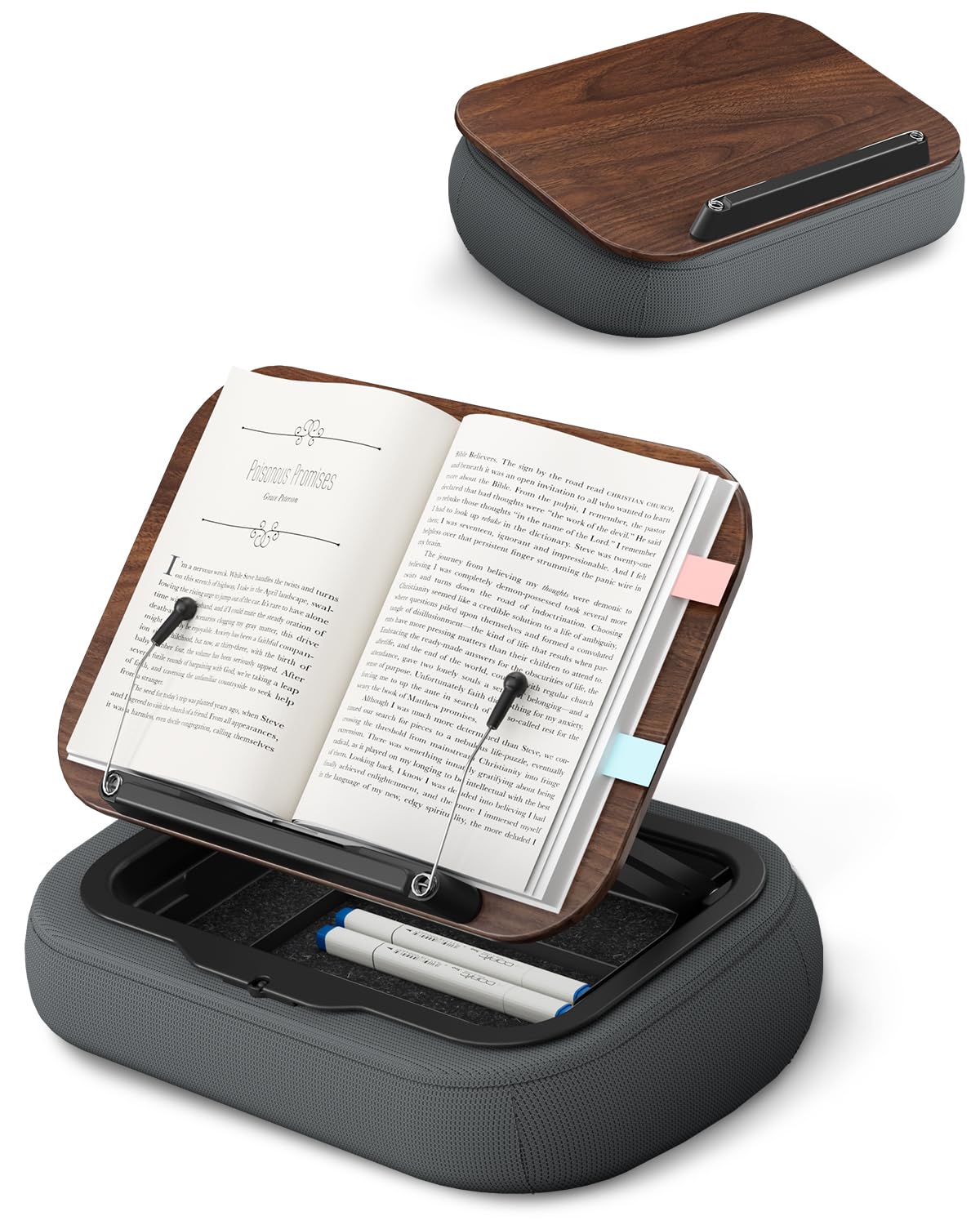 Viozon Book Holder for Reading in Bed,with Storage,Lap Desk,for A3~A5 Book&7~15" Tablet/Laptop,Beanbag Reading Pillow,Page Holder, Multi-Angle Book