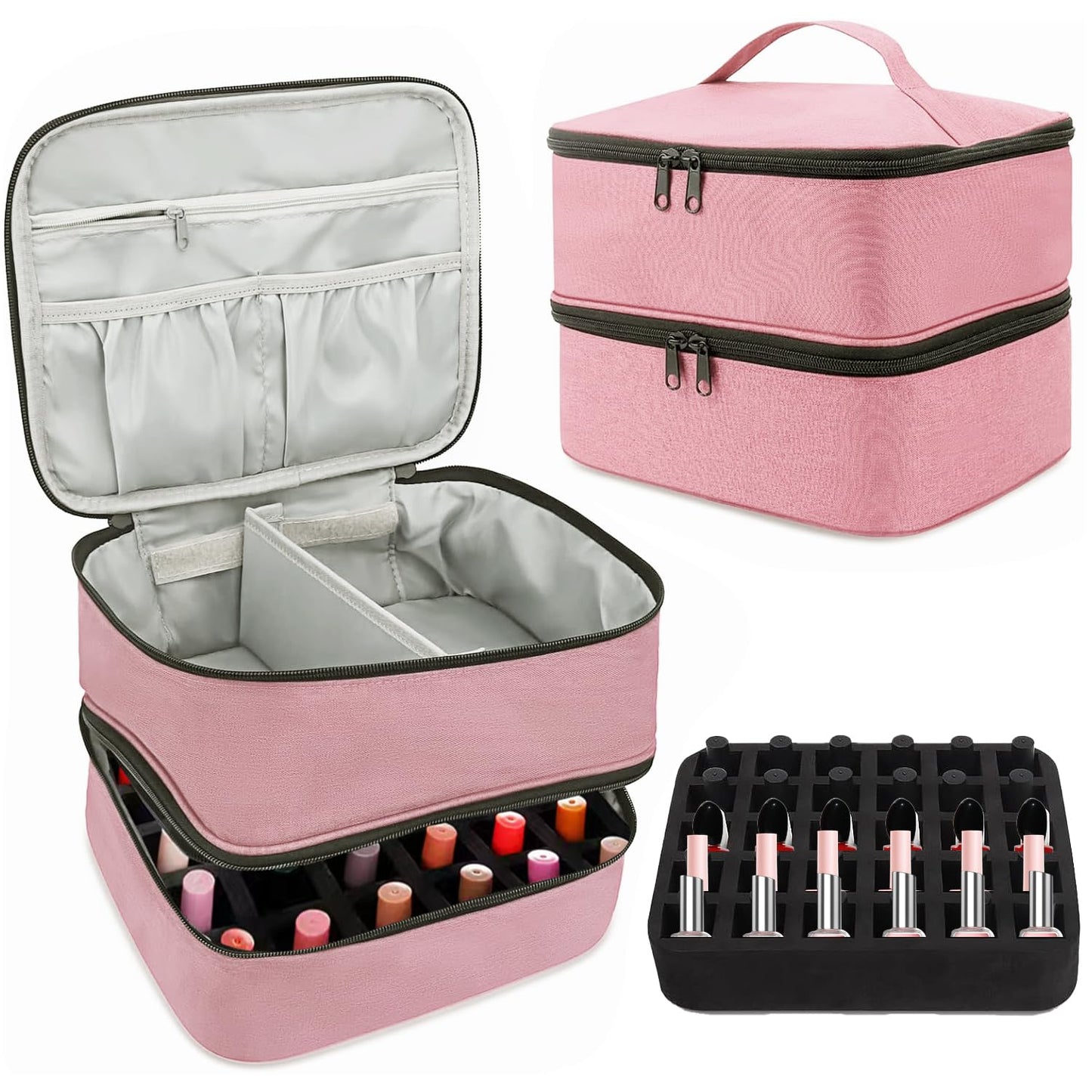 Movstriker Nail Polish Organiser Bag, Double Layer Nail Varnish Storage Holds 30 Bottles and A Nail Lamp, Traveling Nail Polish Storage Case Portable