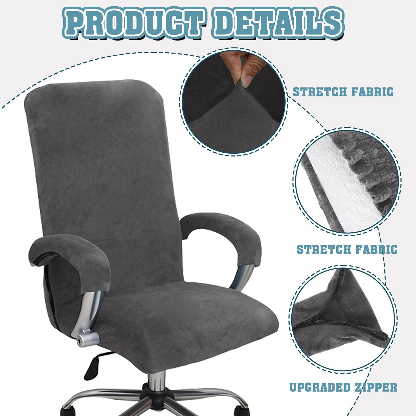 Office Chair Covers, Desk Chair Cover Universal Stretch Velvet Slipcover, Washable Plush Computer Chair Protector with Arm Covers