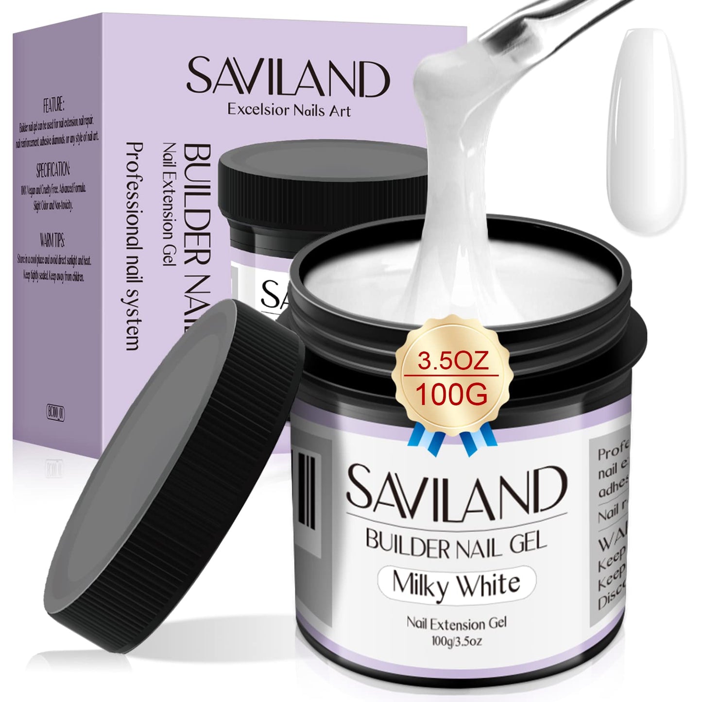 Saviland 100g Milky White Builder Nail Gel ? 3.53oz Hard Gel for Nails Large Capacity Nail Strengthen Gel for Nail Extension Nail Art Manicure Starter