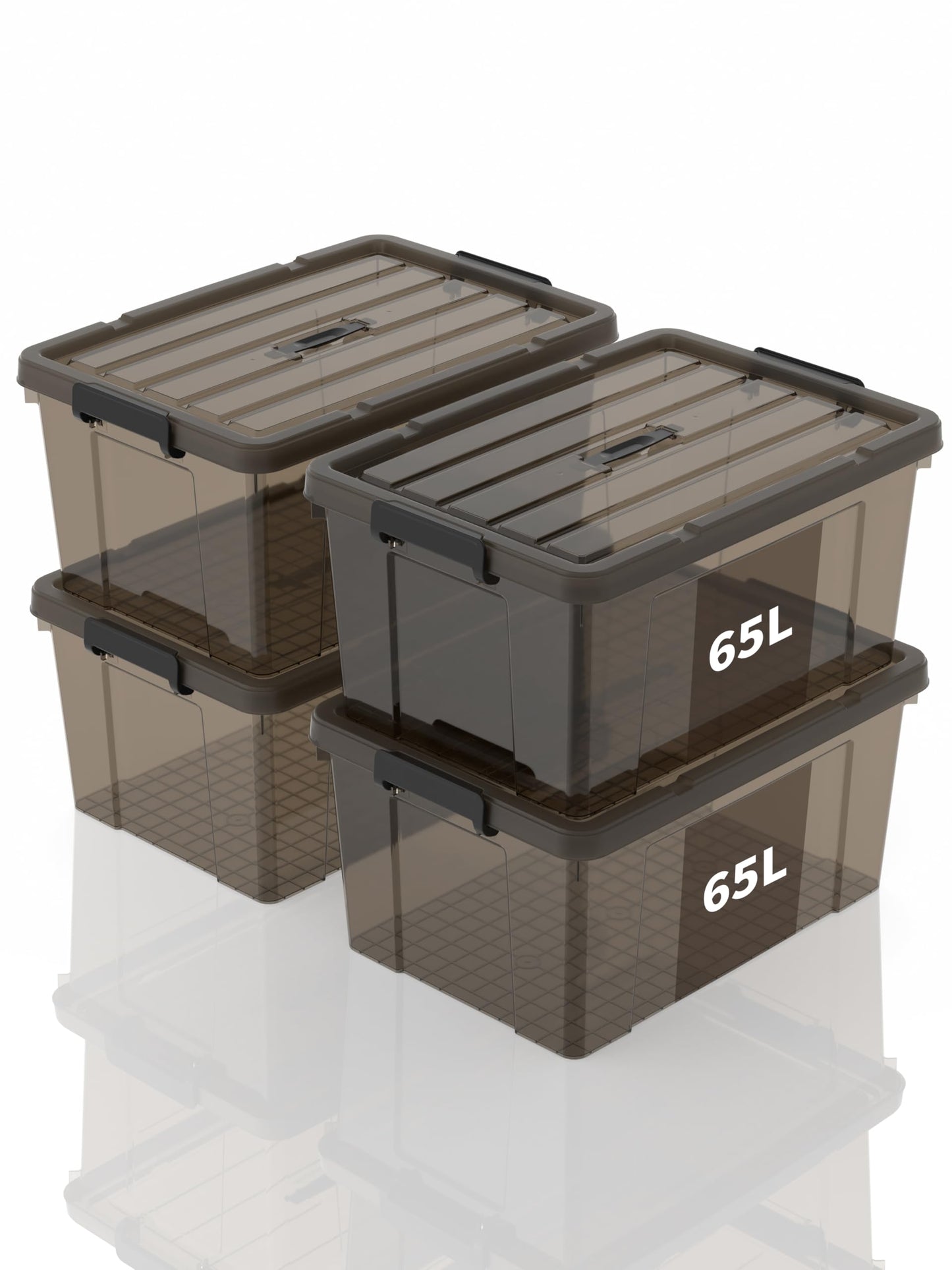 SpaceXpert Storage Boxes with Lid 65L, Plastic Storage Box with Handle, Stackable Container for Home Office Garage Accessories, Hand-Carryable Bin