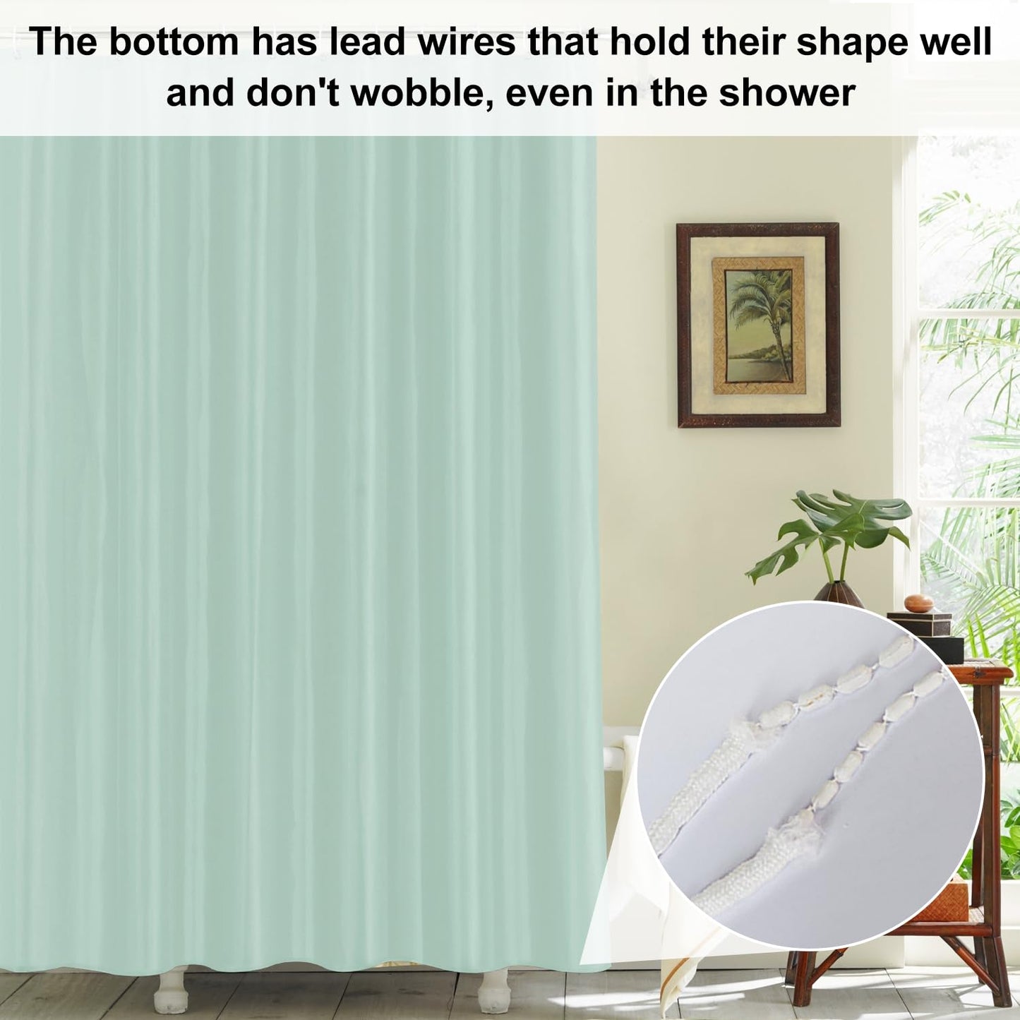 LUKDUNG 200 x 200 cm Polyester Textile Shower Curtain Anti-Mould for Bathroom, Curtain for Bathtub Shower Made of Fabric Waterproof Washable Shower