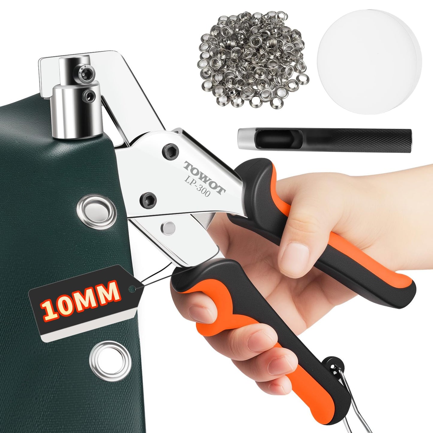 TOWOT Grommet Eyelet Punch Kit with 500pcs 10mm Eyelets ? Handheld Manual Press Tool for Tarpaulin, Canvas, Leather, Fabric ? Ideal for DIY Crafting &