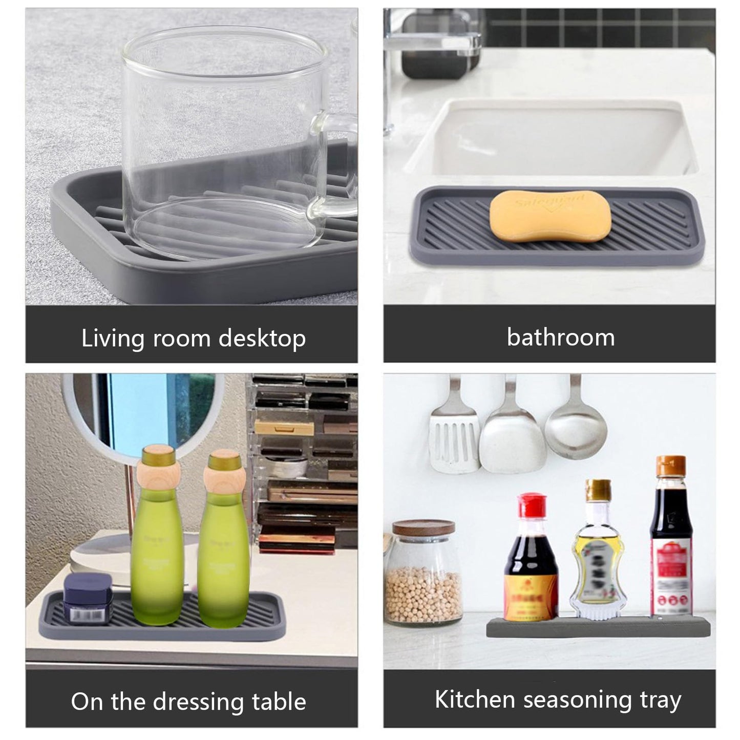Kitchen Bathroom Sink Sponge Soap Organiser Holder Tray Silicone, 2 Pcs