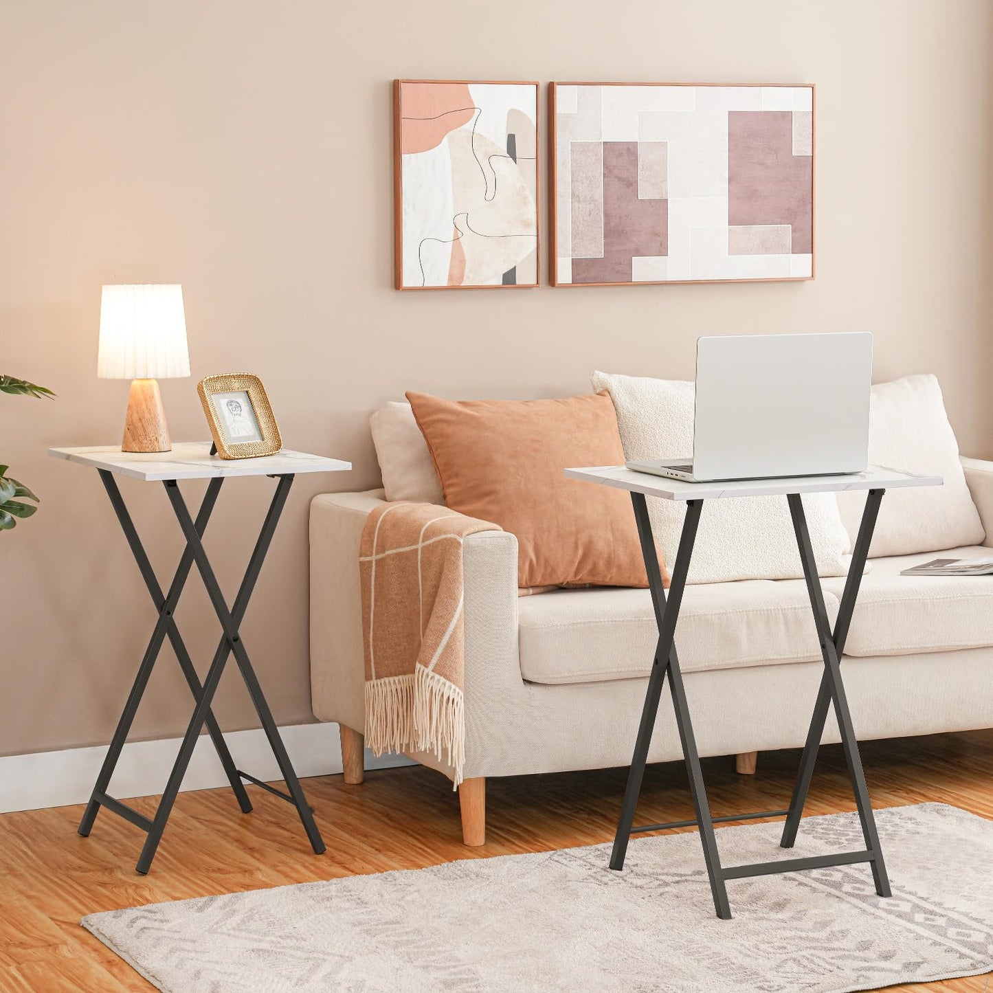 HOOBRO Folding Tables 2 Set, TV Tables for Eating Foldable, TV Tray Table, Small Sofa Laptop Dinner Table for Small Space, Metal Frame