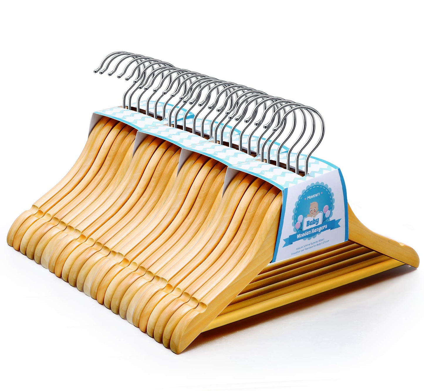 Homewit 24 Pack Wooden Children's Hangers, 30cm Baby Hangers, Kids Hangers with 360° Swivel Hooks, Non-Slip Coat Hangers for Toddler Clothing