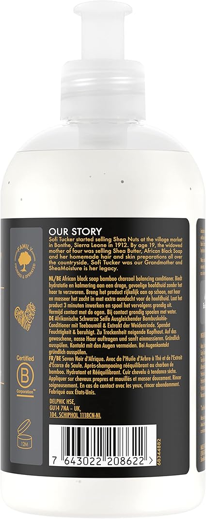 Shea Moisture African Black Soap Bamboo Charcoal Balancing Conditioner 13 oz / 384 ml - For Scalp Care & Detangling Natural Curls