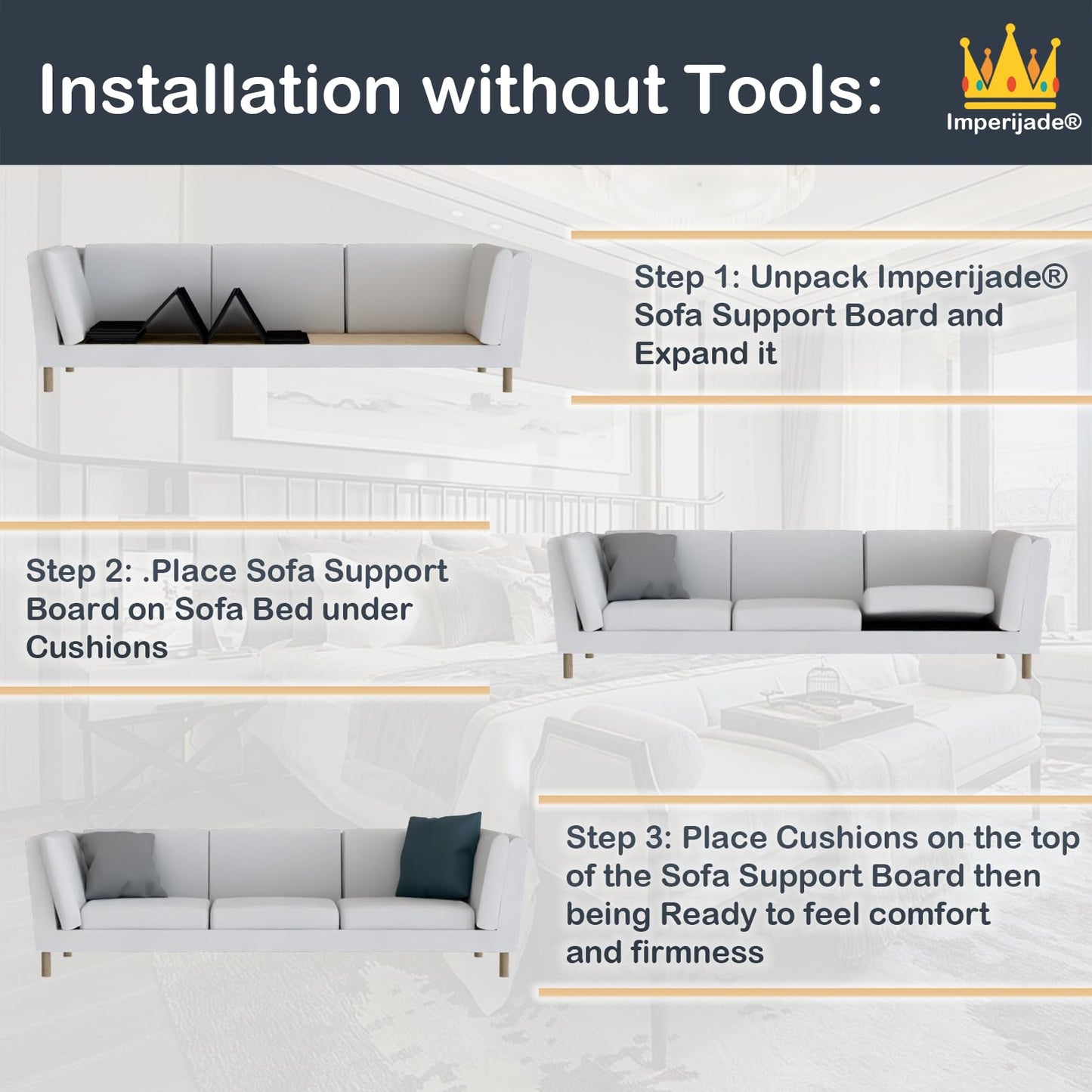 Imperijade® 𝗕𝗲𝘁𝘁𝗲𝗿 𝗦𝗶𝘇𝗲 Sofa Rejuvenator Board | Adjustable | Couch Sofa Cushion Support Board (173X58 cm)