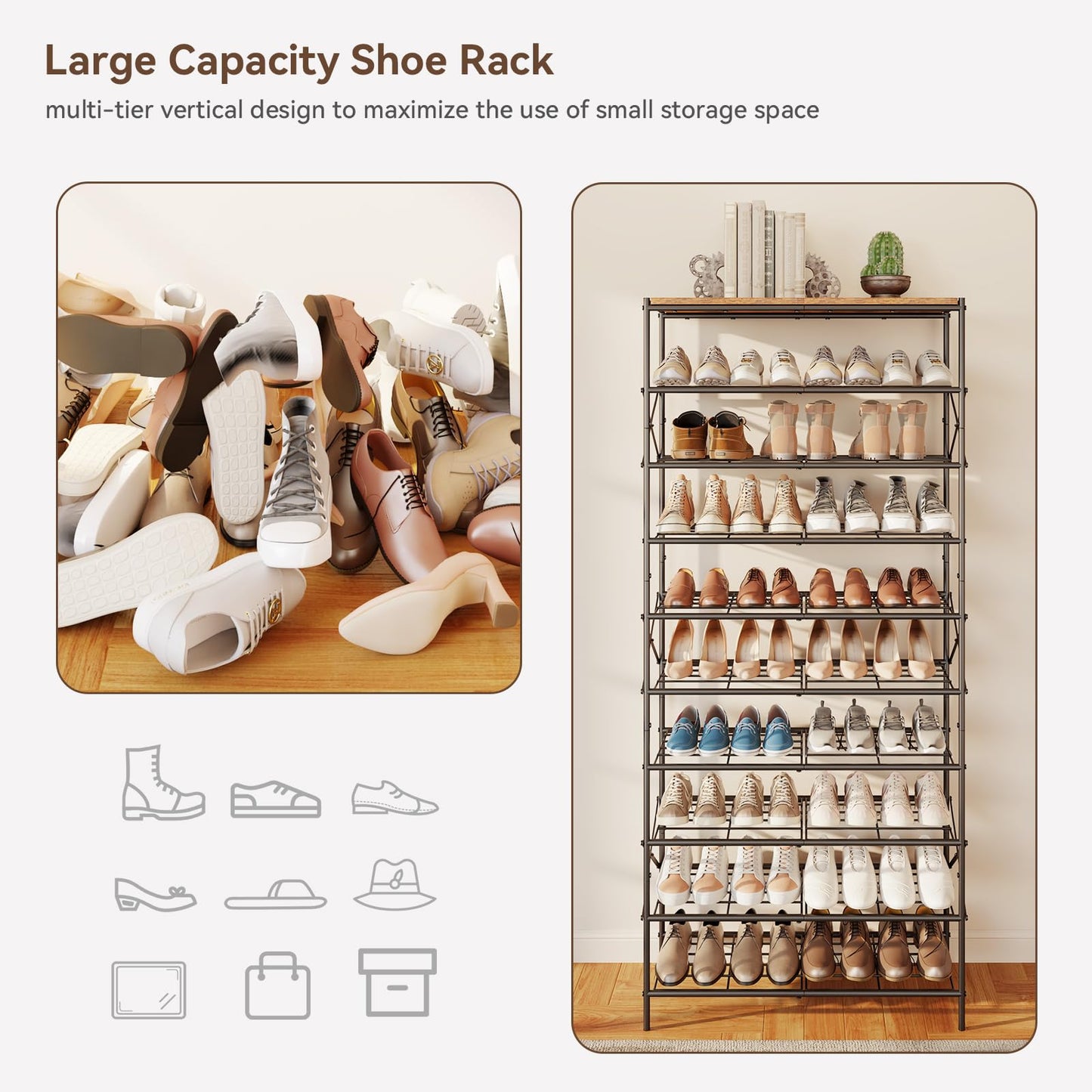 IBUYKE 10 Tier Shoe Rack, Large Capacity Shoe Storage Organizer for 40 Pairs of Shoes