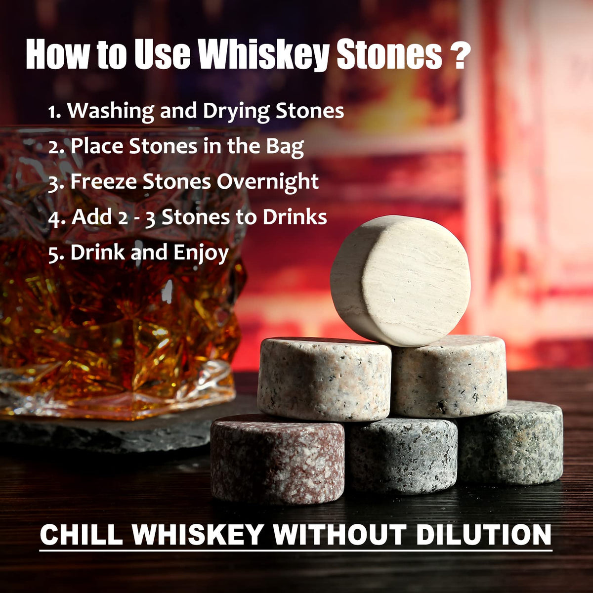 Large Whisky Stones and Glasses Gift Set,Whisky Rocks Chilling Stones in Handmade Wooden Box-Cool Drinks Without Dilution-Whisky Glasses Set of 2,Six