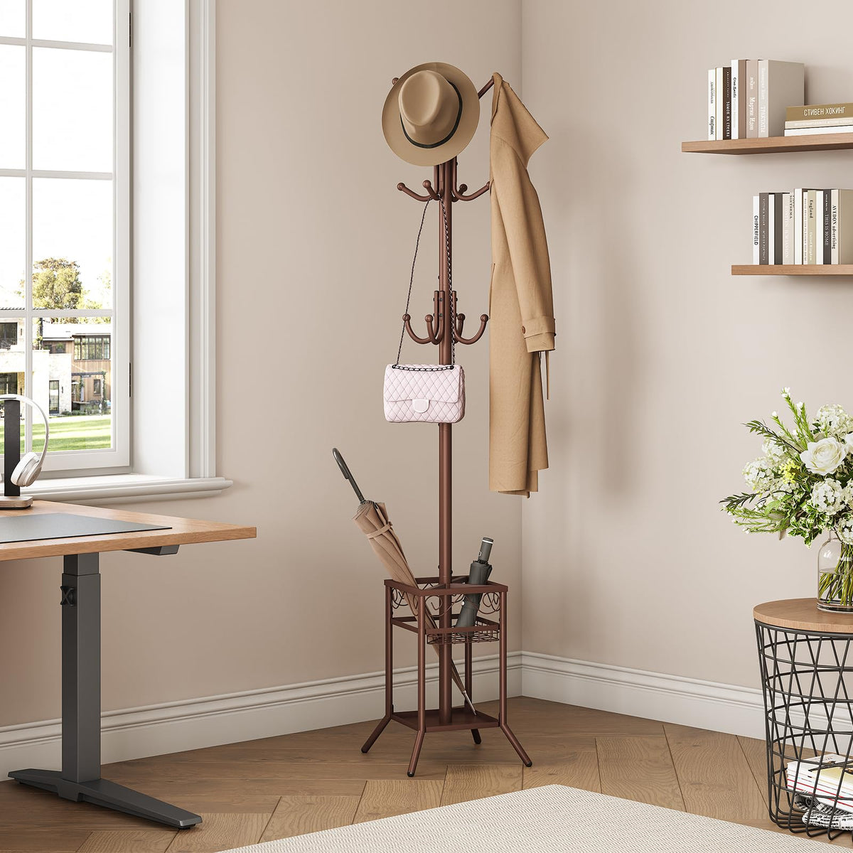 ELYKEN Metal Coat Stand with Umbrella Holder Vintage for Office Hallway